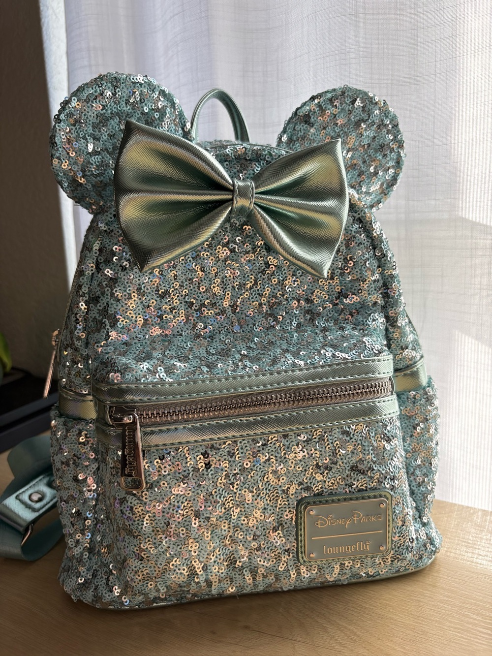 Loungefly Disney Parks Mini Backpack Mini Mouse Sequin Arendelle Aqua Blue Bag